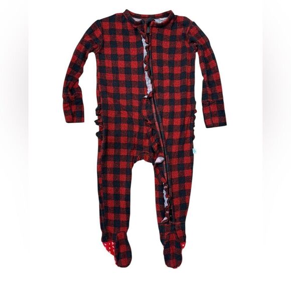 Posh Peanut Red & Black Buffalo Plaid Bamboo  Zipper Footie Sleeper - Picture 1 of 4
